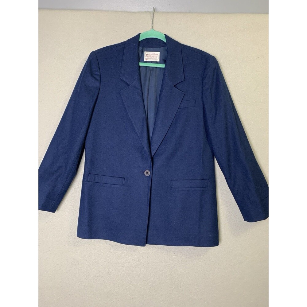 VINTAGE Pendleton Blazer Womens 12 Petite Blue Wool Coat Academia USA Ladies